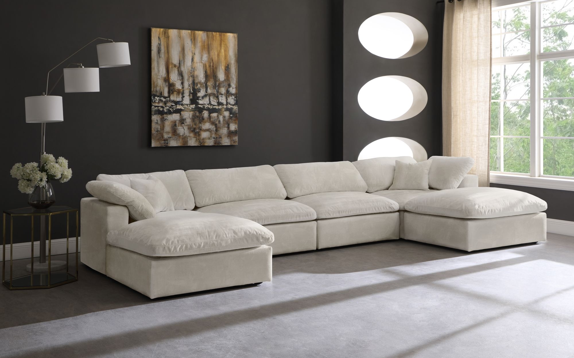 Cozy 158" 6-Piece Velvet Comfort Modular U-Shape Sectional