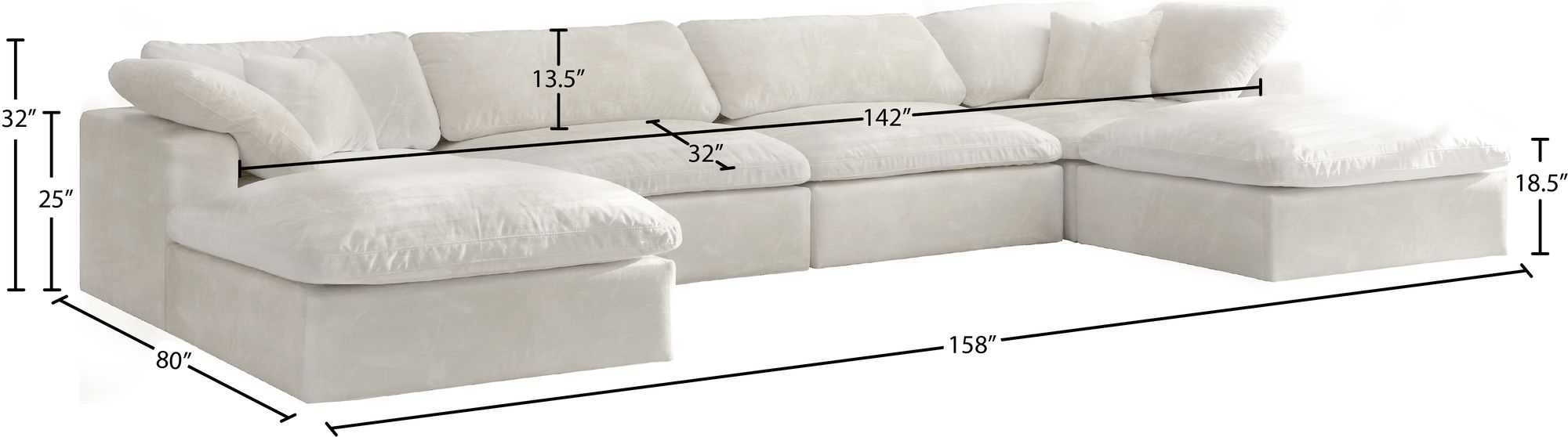 Cozy 158" 6-Piece Velvet Comfort Modular U-Shape Sectional