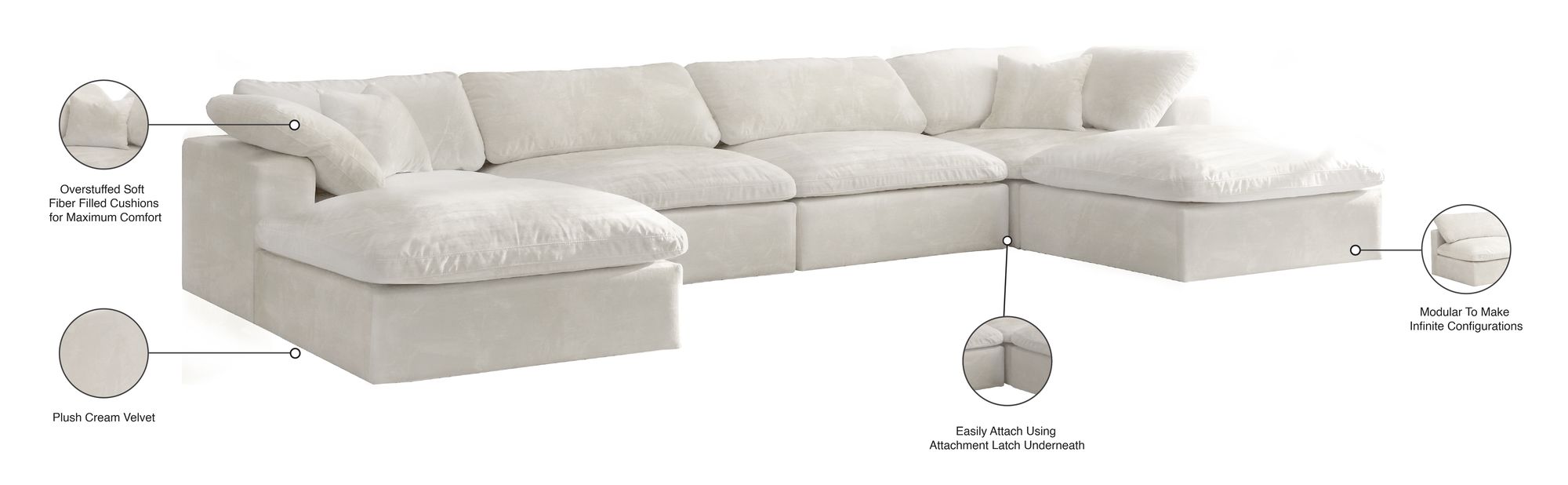 Cozy 158" 6-Piece Velvet Comfort Modular U-Shape Sectional
