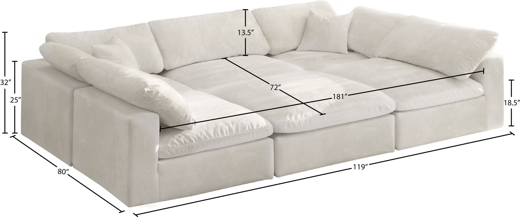 Cozy 119" 6-Piece Velvet Comfort Modular Sectional