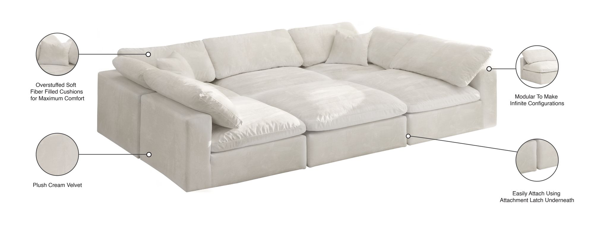 Cozy 119" 6-Piece Velvet Comfort Modular Sectional