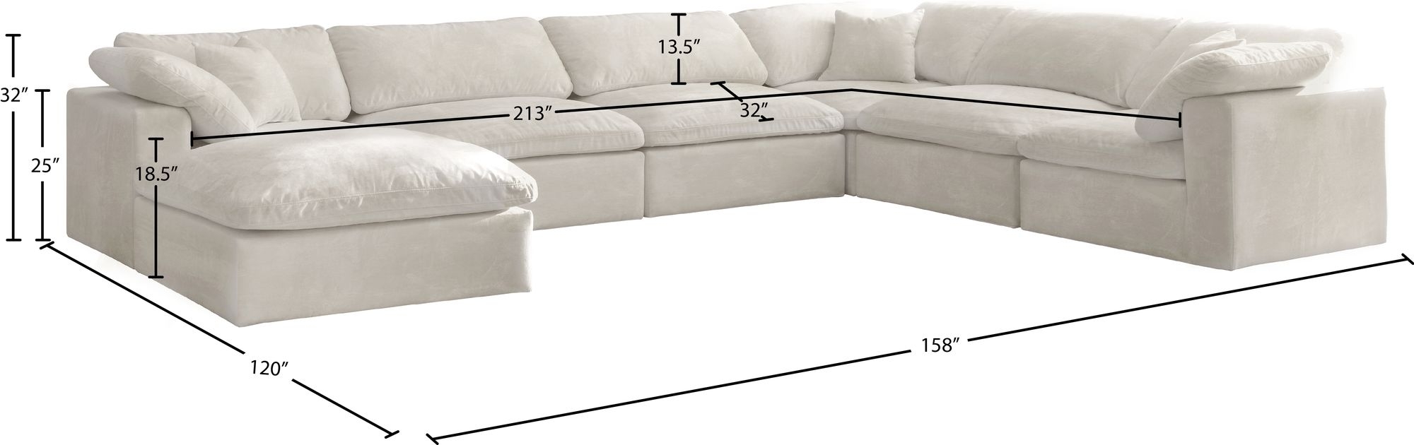Cozy 158" 7-Piece Velvet Comfort Modular Sectional