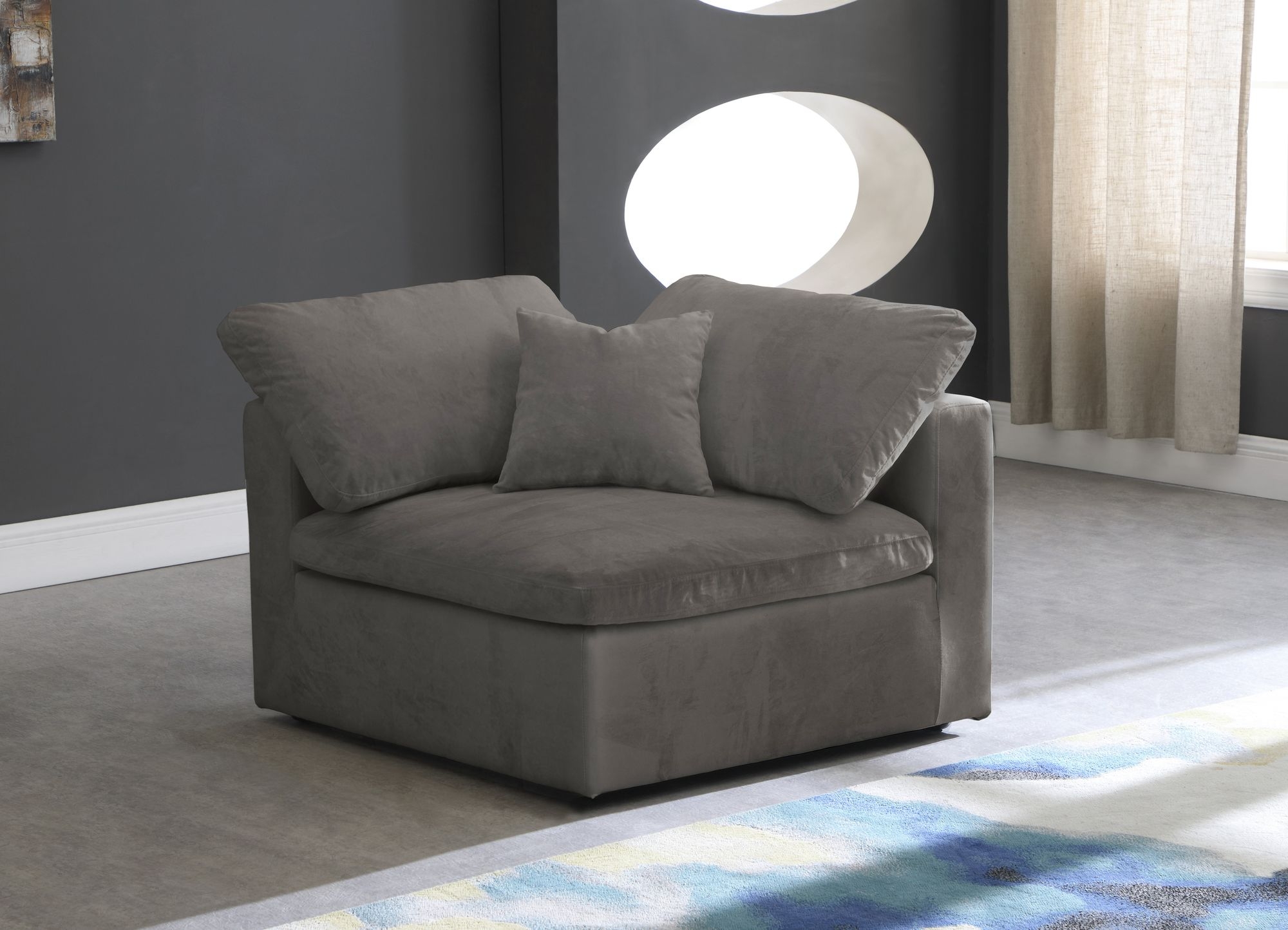 Cozy Velvet Modular Fiber Filled Comfort Overstuffed Corner Chair