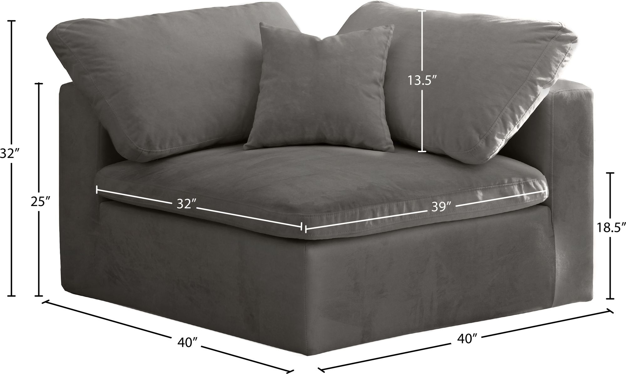 Cozy Velvet Modular Fiber Filled Comfort Overstuffed Corner Chair