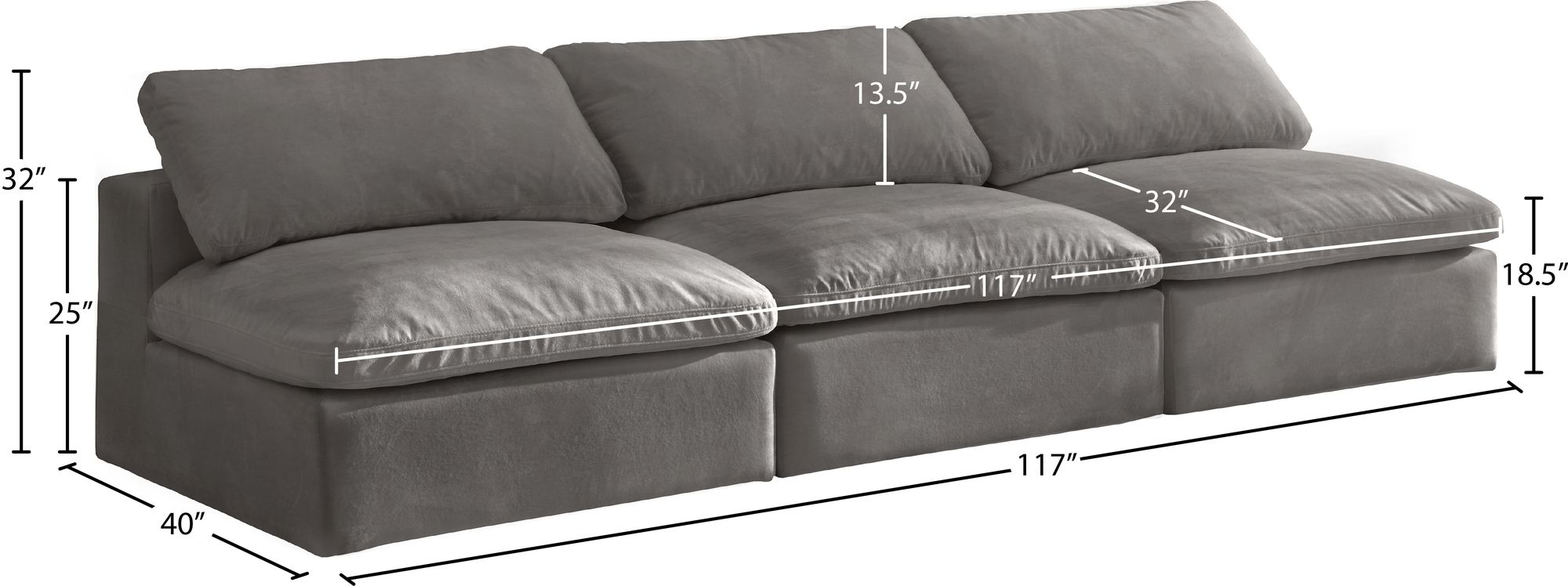Cozy 117" Armless Velvet Comfort Modular Sofa