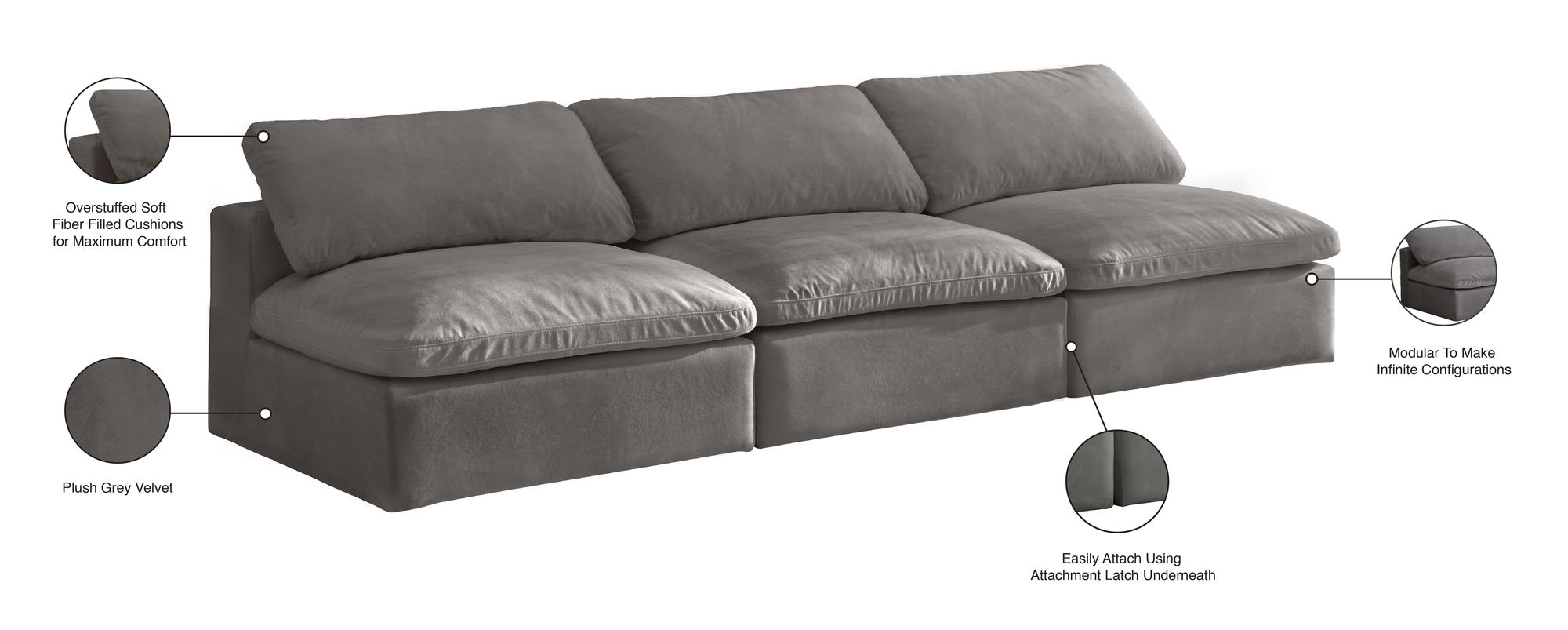 Cozy 117" Armless Velvet Comfort Modular Sofa