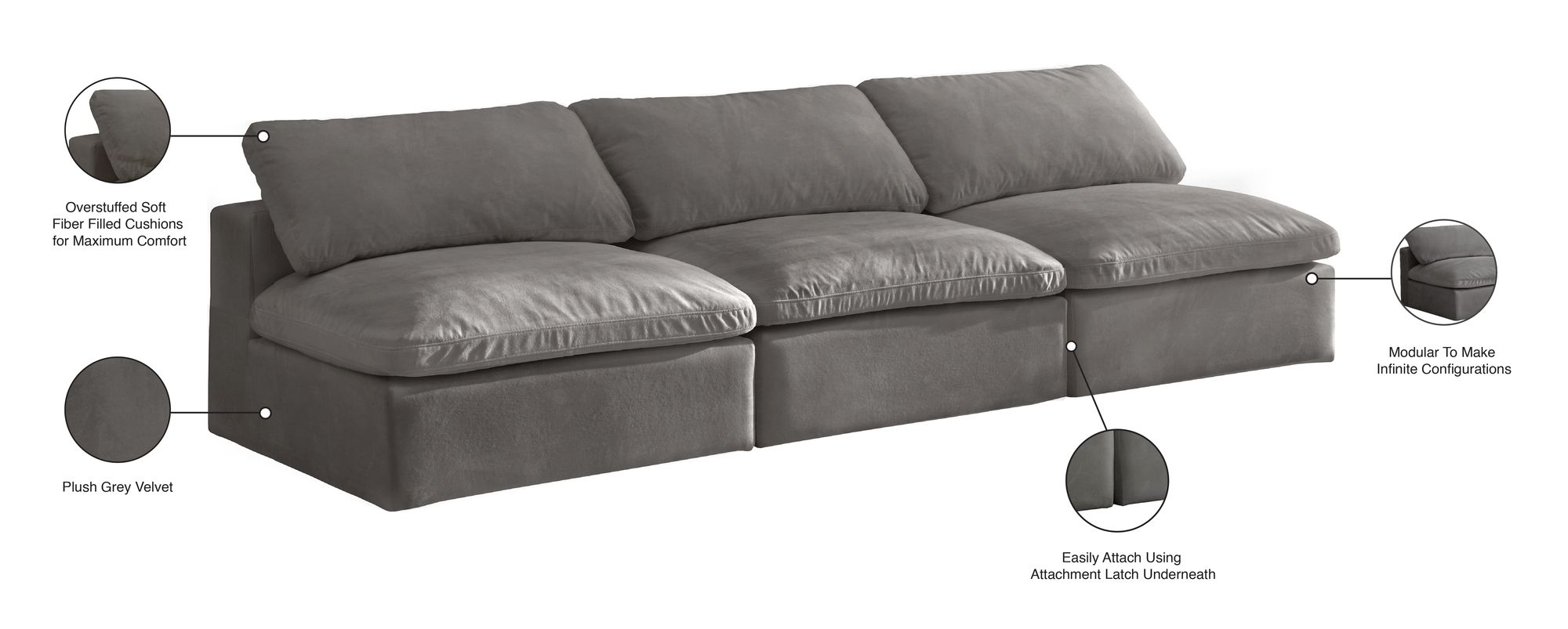 Cozy 117" Armless Velvet Comfort Modular Sofa