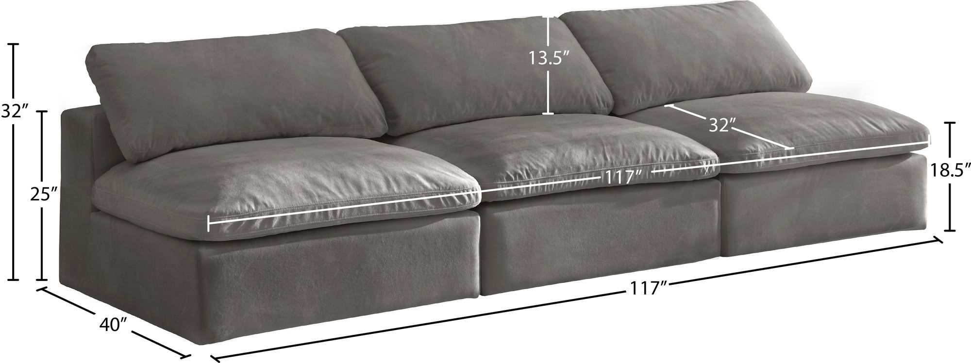 Cozy 117" Armless Velvet Comfort Modular Sofa