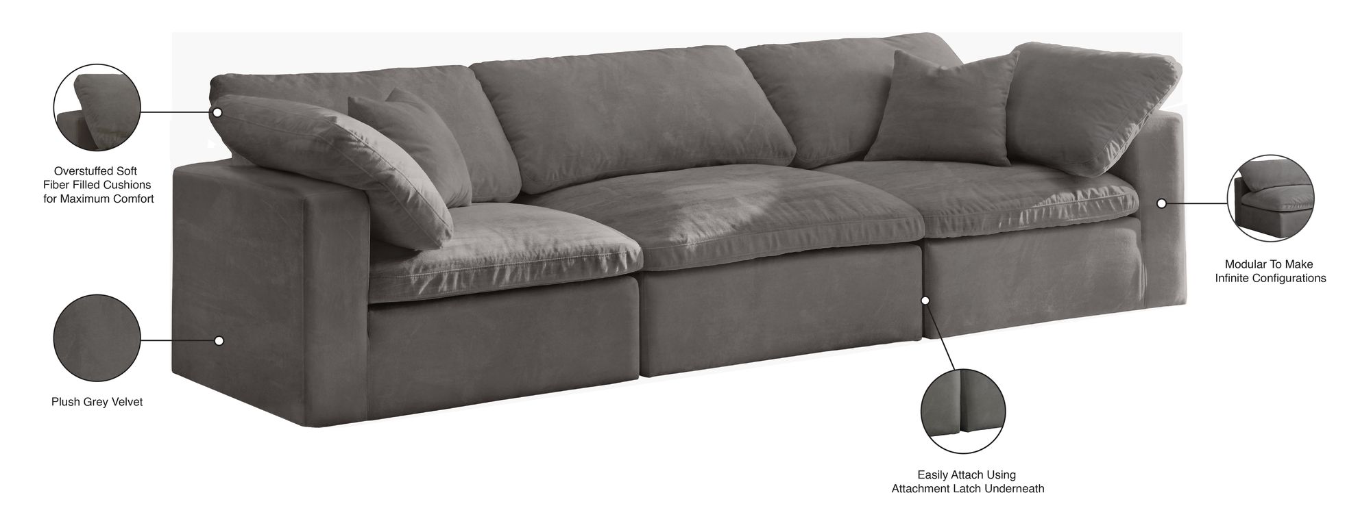 Cozy 119" Velvet Comfort Modular Sofa