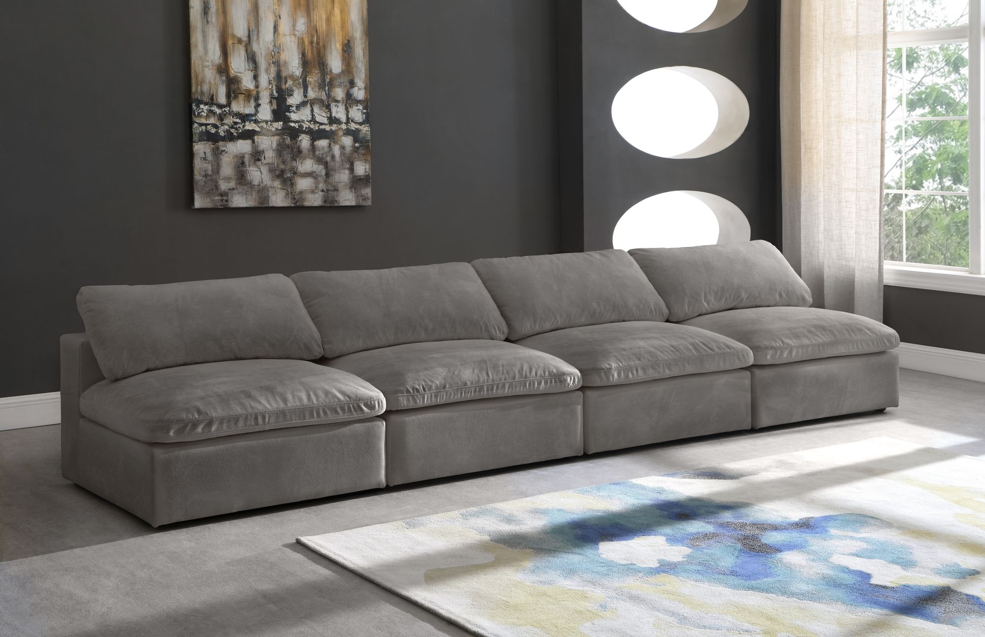 Cozy 156" Armless Velvet Comfort Modular Sofa