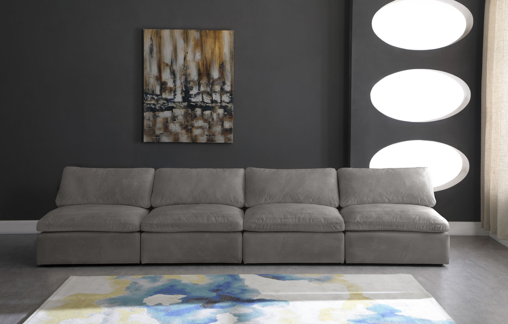 Cozy 156" Armless Velvet Comfort Modular Sofa