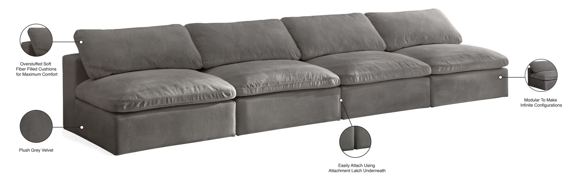 Cozy 156" Armless Velvet Comfort Modular Sofa
