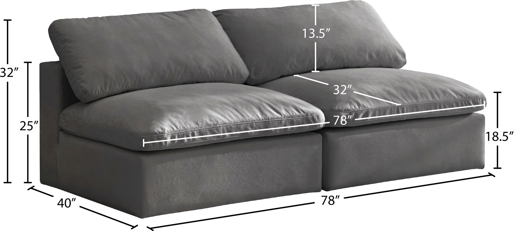 Cozy 78" Armless Velvet Comfort Modular Sofa