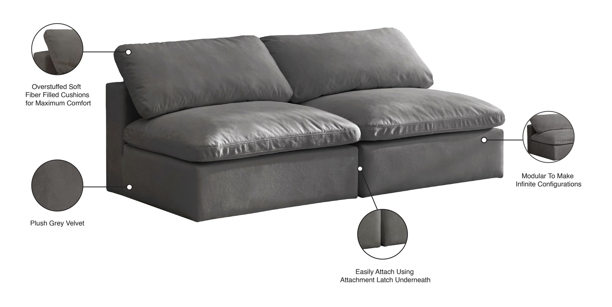 Cozy 78" Armless Velvet Comfort Modular Sofa