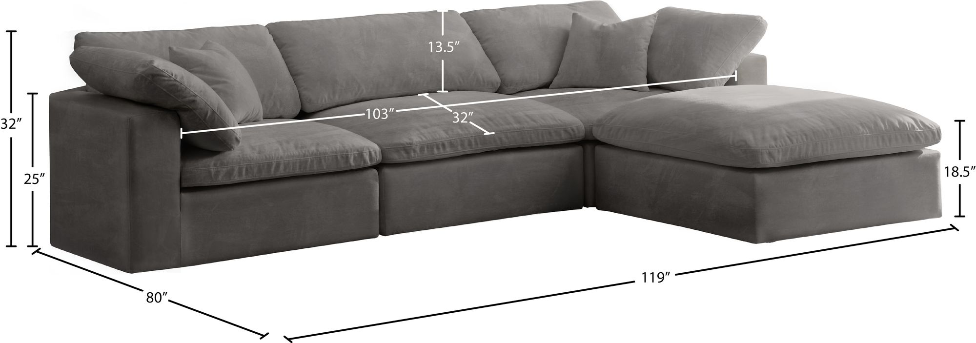 Cozy 119" 4-Piece Velvet Comfort Modular Sectional