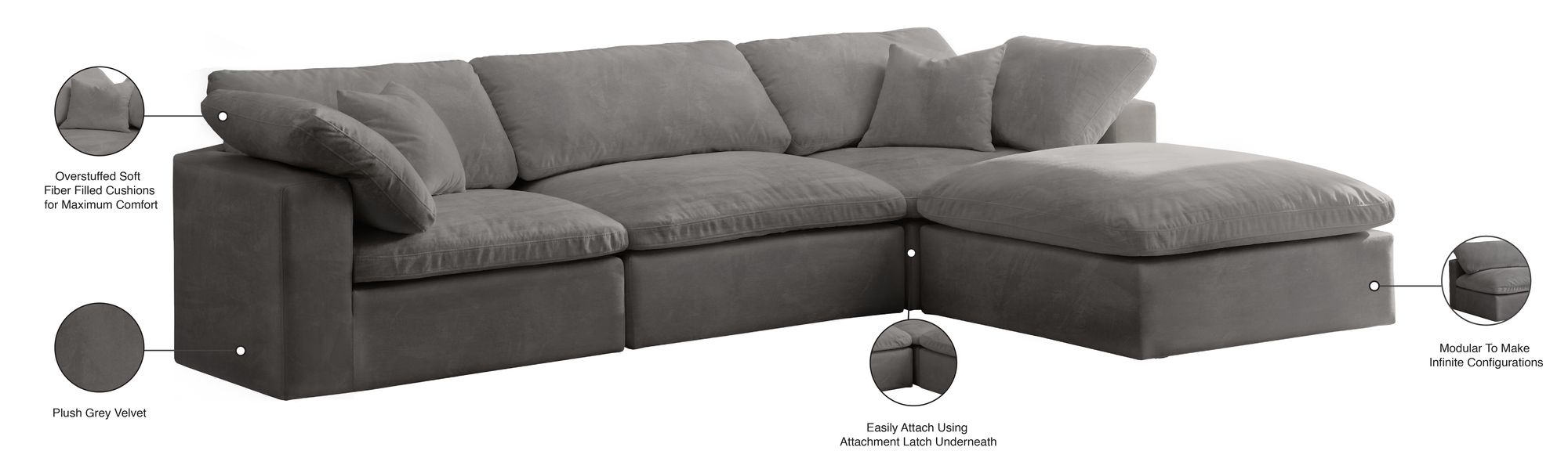 Cozy 119" 4-Piece Velvet Comfort Modular Sectional