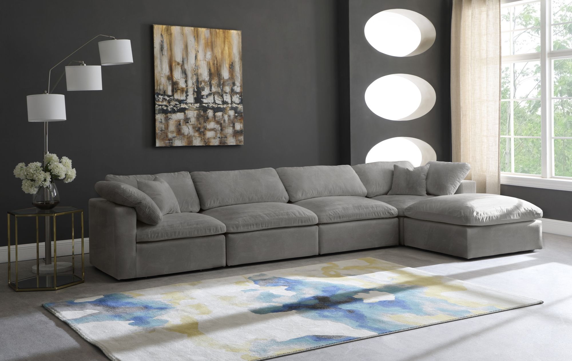 Cozy 158" 5-Piece Velvet Comfort Modular Sectional