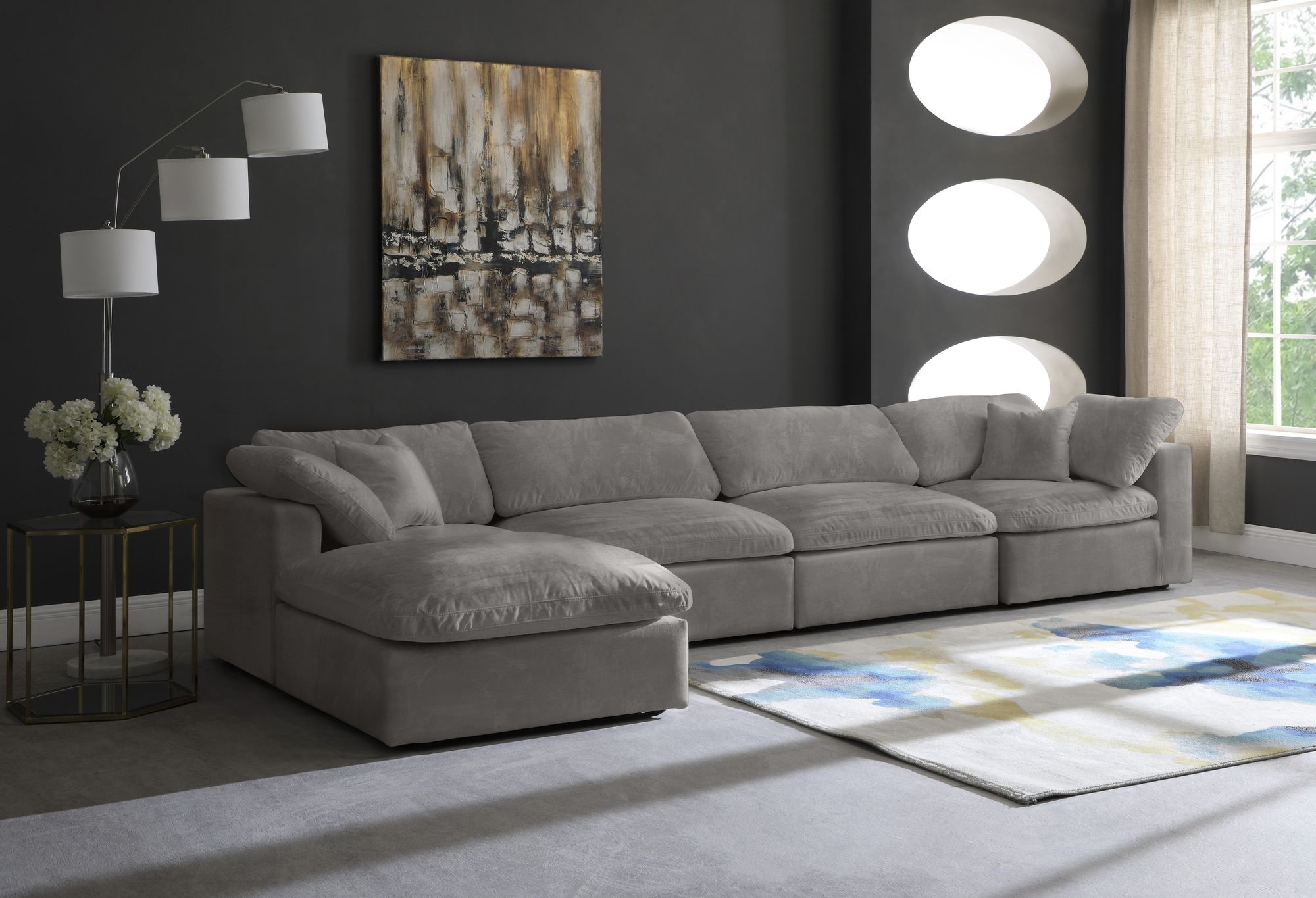 Cozy 158" 5-Piece Velvet Comfort Modular Sectional
