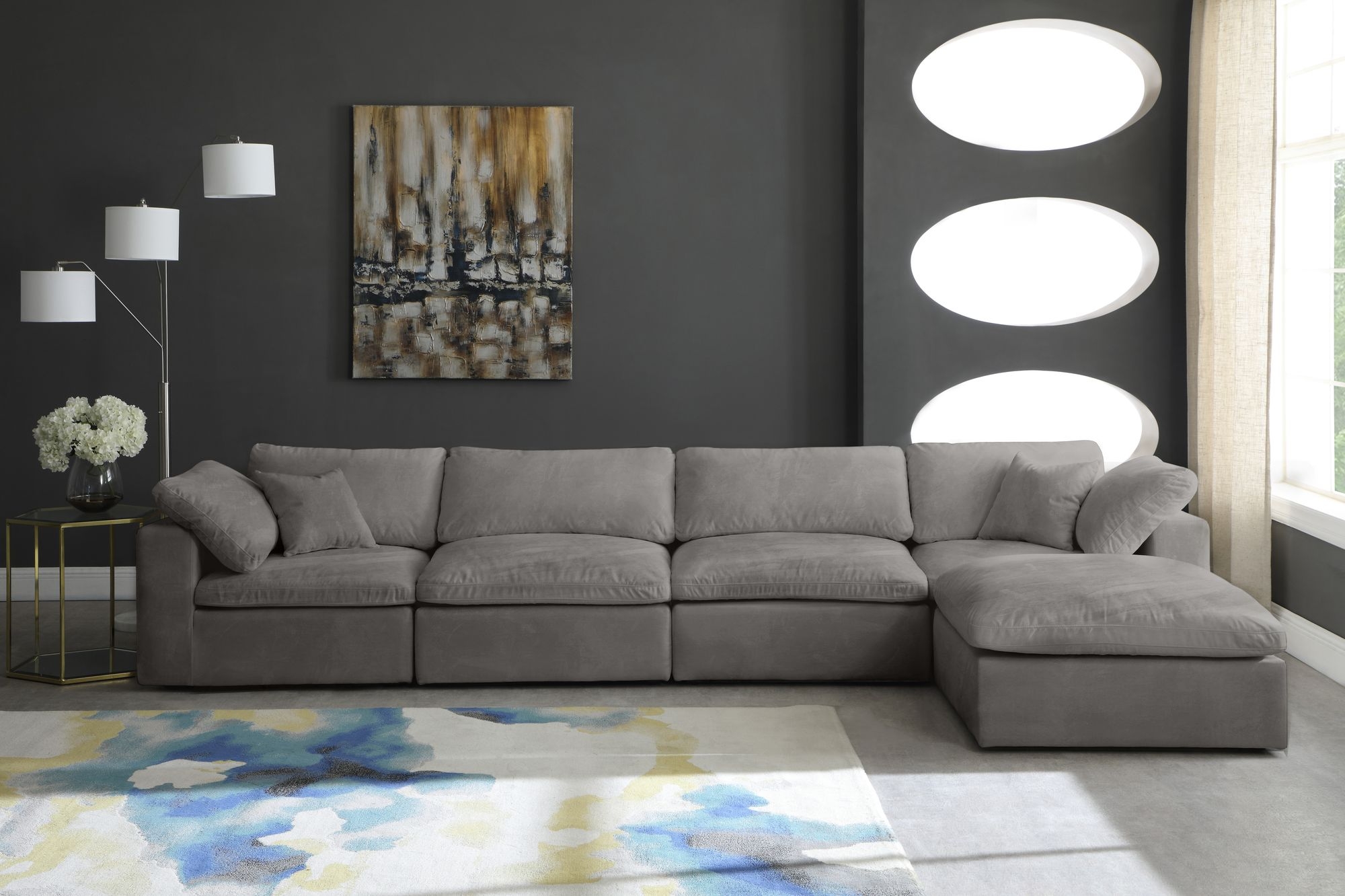 Cozy 158" 5-Piece Velvet Comfort Modular Sectional