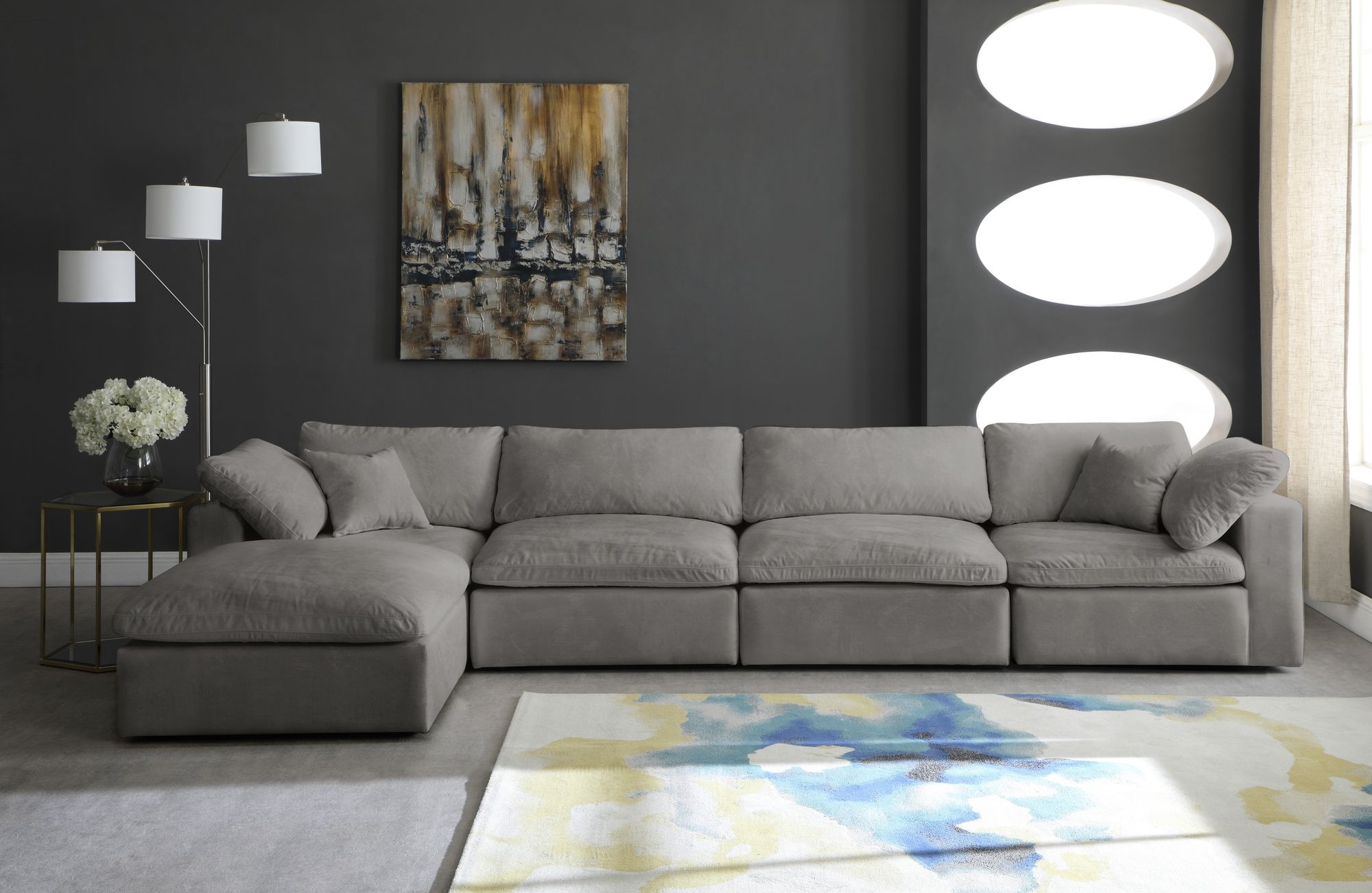 Cozy 158" 5-Piece Velvet Comfort Modular Sectional