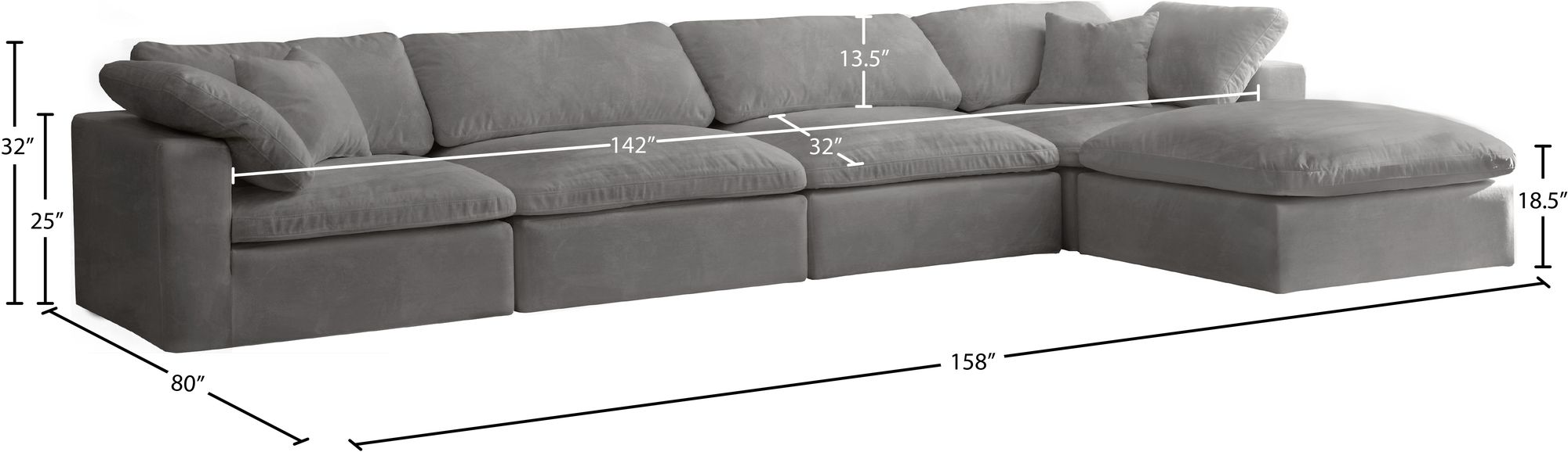 Cozy 158" 5-Piece Velvet Comfort Modular Sectional