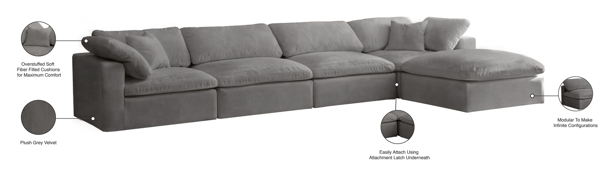 Cozy 158" 5-Piece Velvet Comfort Modular Sectional