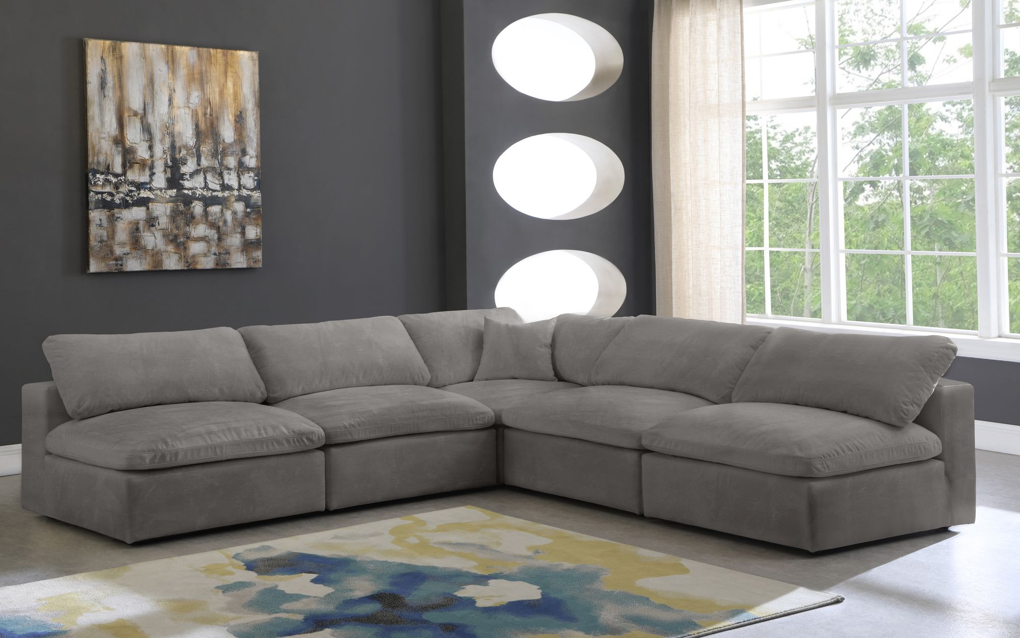 Cozy 118" 5-Piece Velvet Comfort Modular Armless Sectional