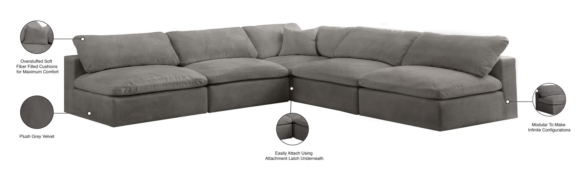 Cozy 118" 5-Piece Velvet Comfort Modular Armless Sectional