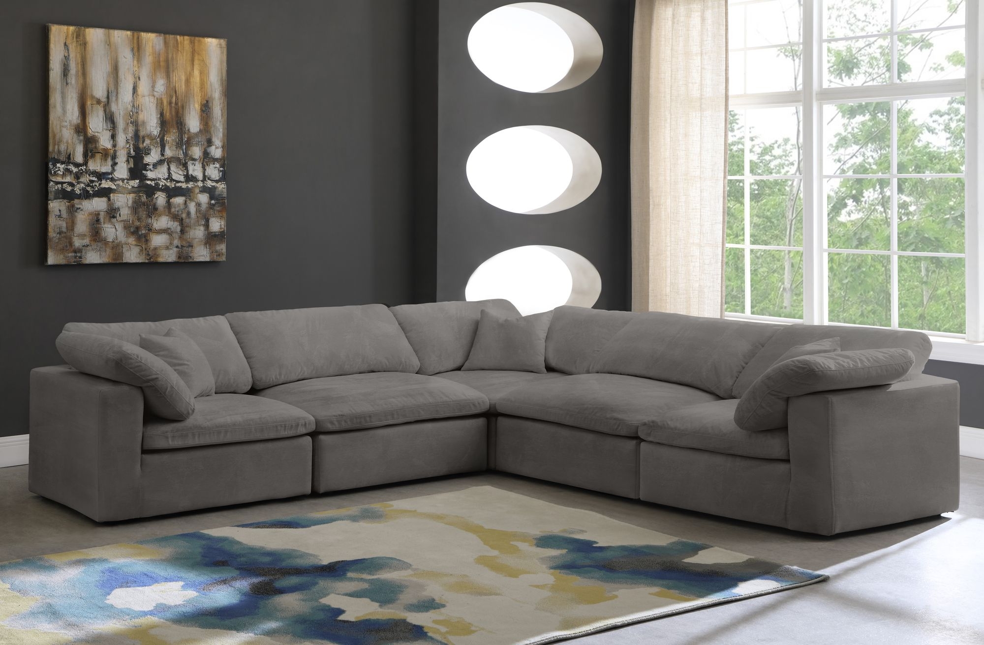 Cozy 119" 5-Piece Velvet Comfort Modular Sectional