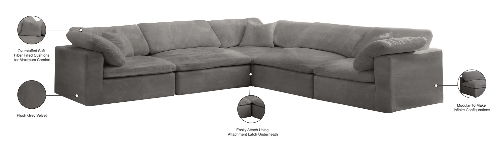 Cozy 119" 5-Piece Velvet Comfort Modular Sectional