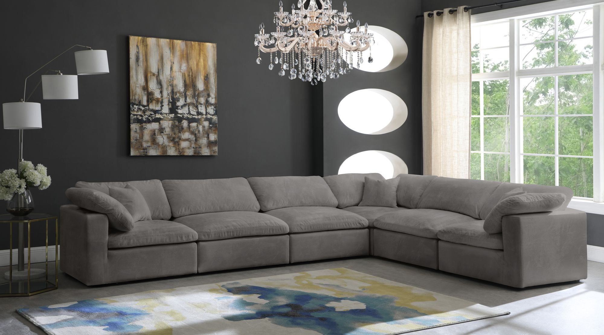 Cozy 158" 6-Piece Velvet Comfort Modular Sectional