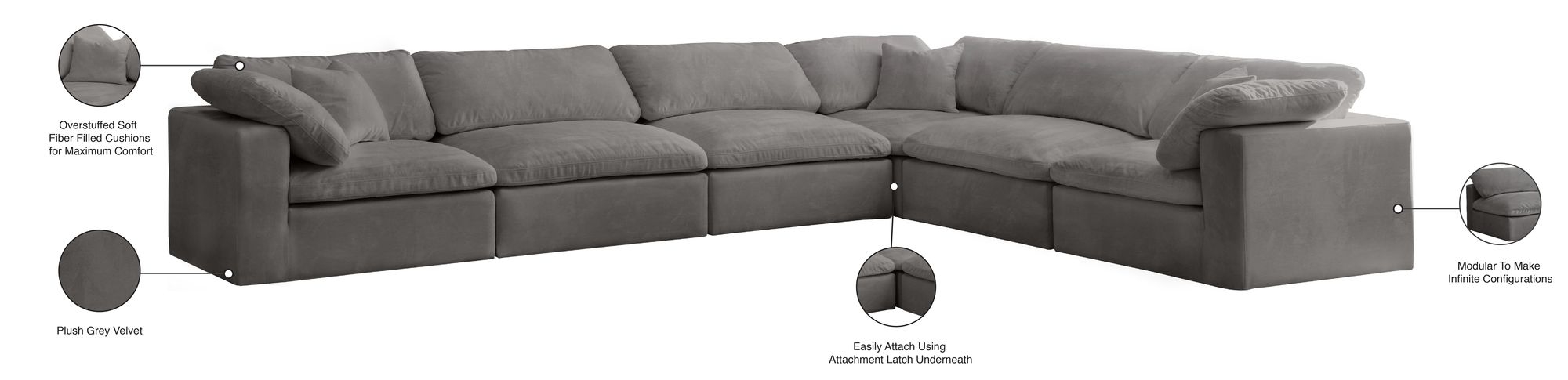 Cozy 158" 6-Piece Velvet Comfort Modular Sectional