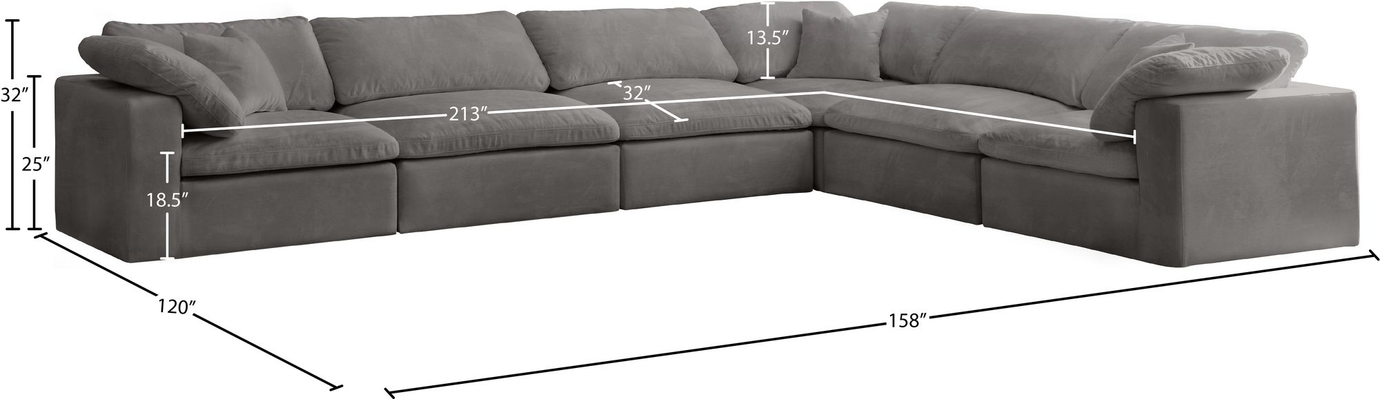 Cozy 158" 6-Piece Velvet Comfort Modular Sectional