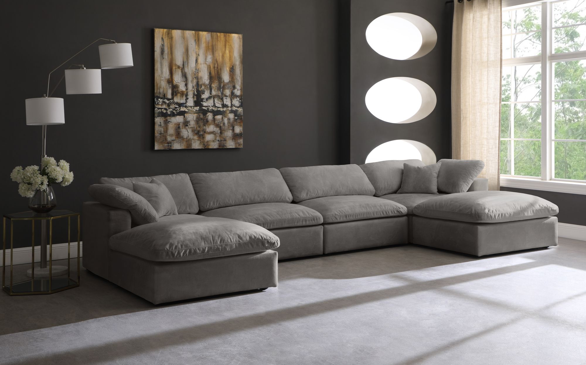 Cozy 158" 6-Piece Velvet Comfort Modular U-Shape Sectional