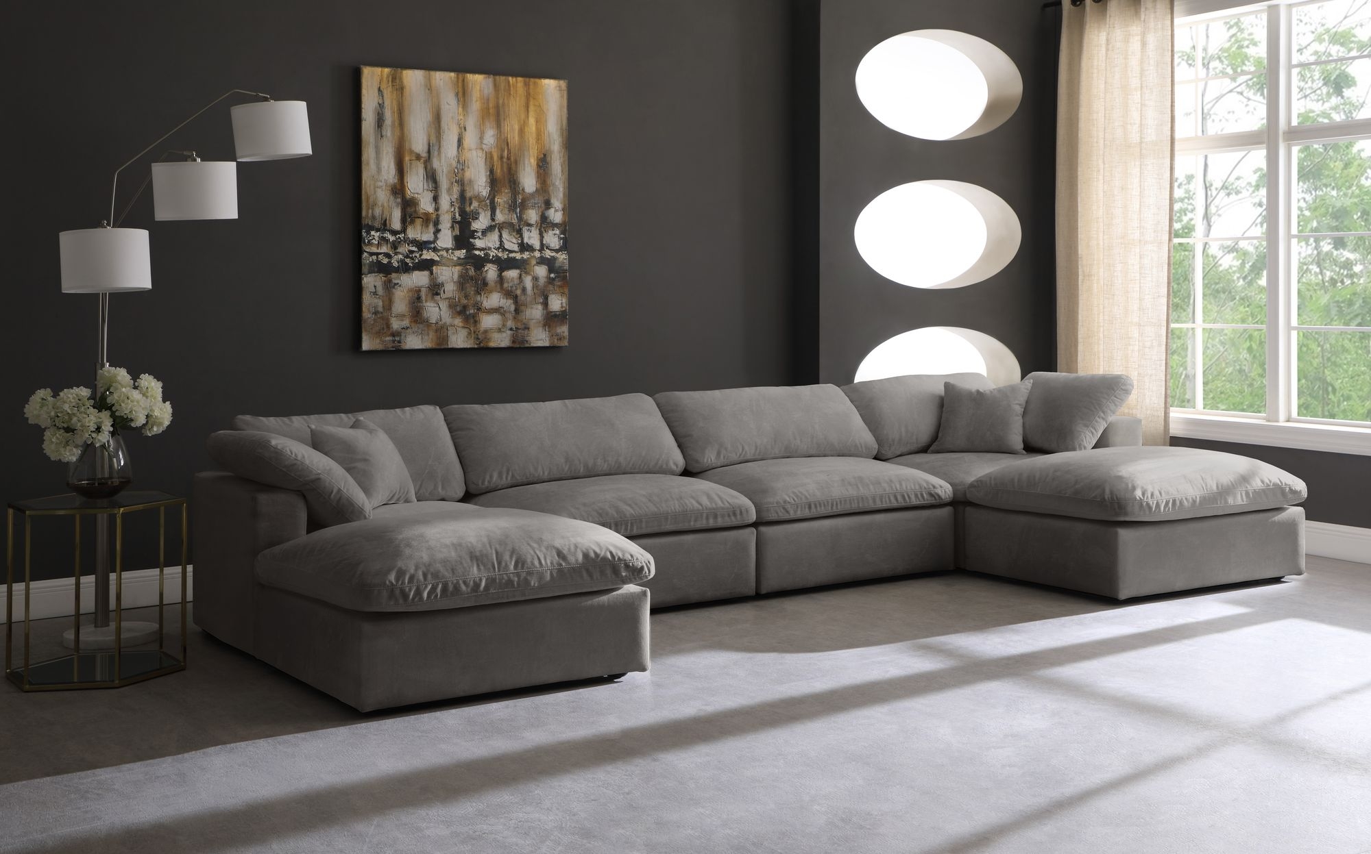 Cozy 158" 6-Piece Velvet Comfort Modular U-Shape Sectional