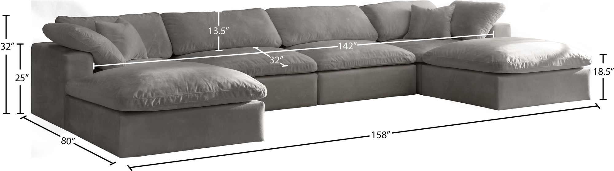 Cozy 158" 6-Piece Velvet Comfort Modular U-Shape Sectional