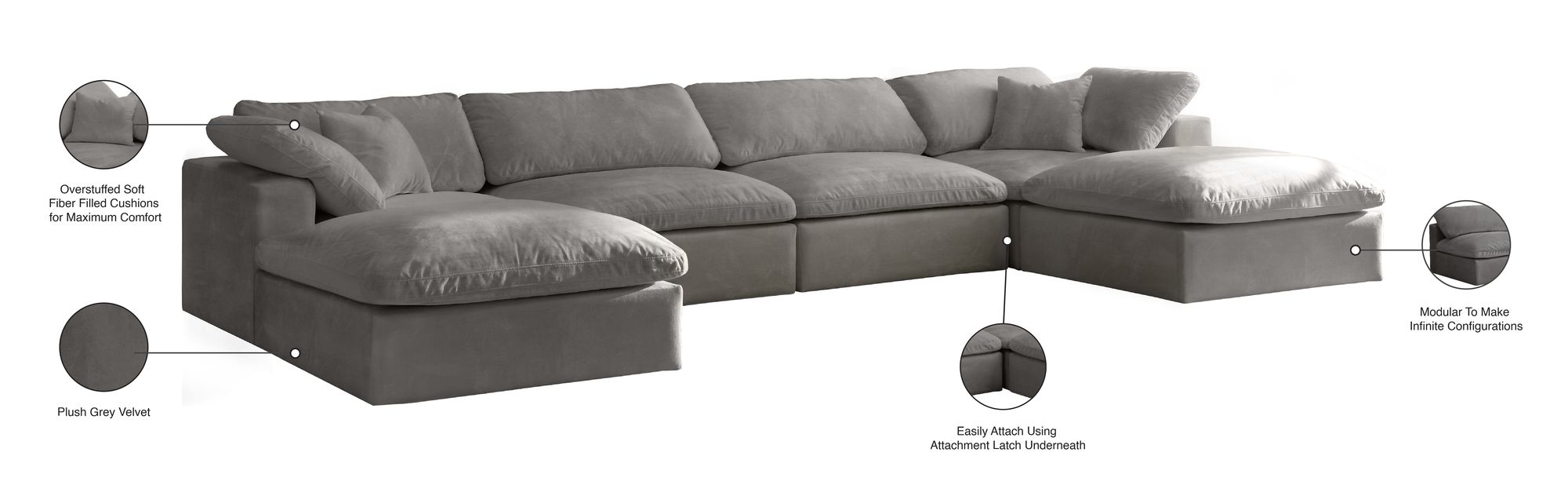 Cozy 158" 6-Piece Velvet Comfort Modular U-Shape Sectional