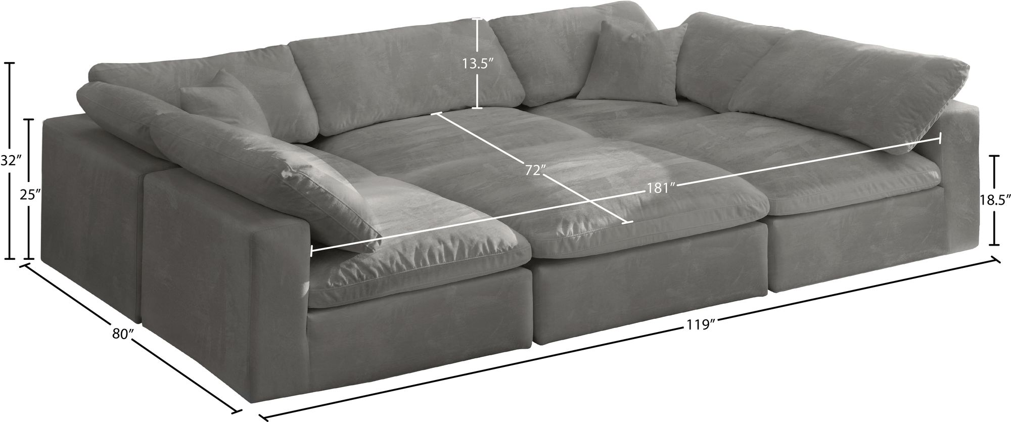 Cozy 119" 6-Piece Velvet Comfort Modular Sectional