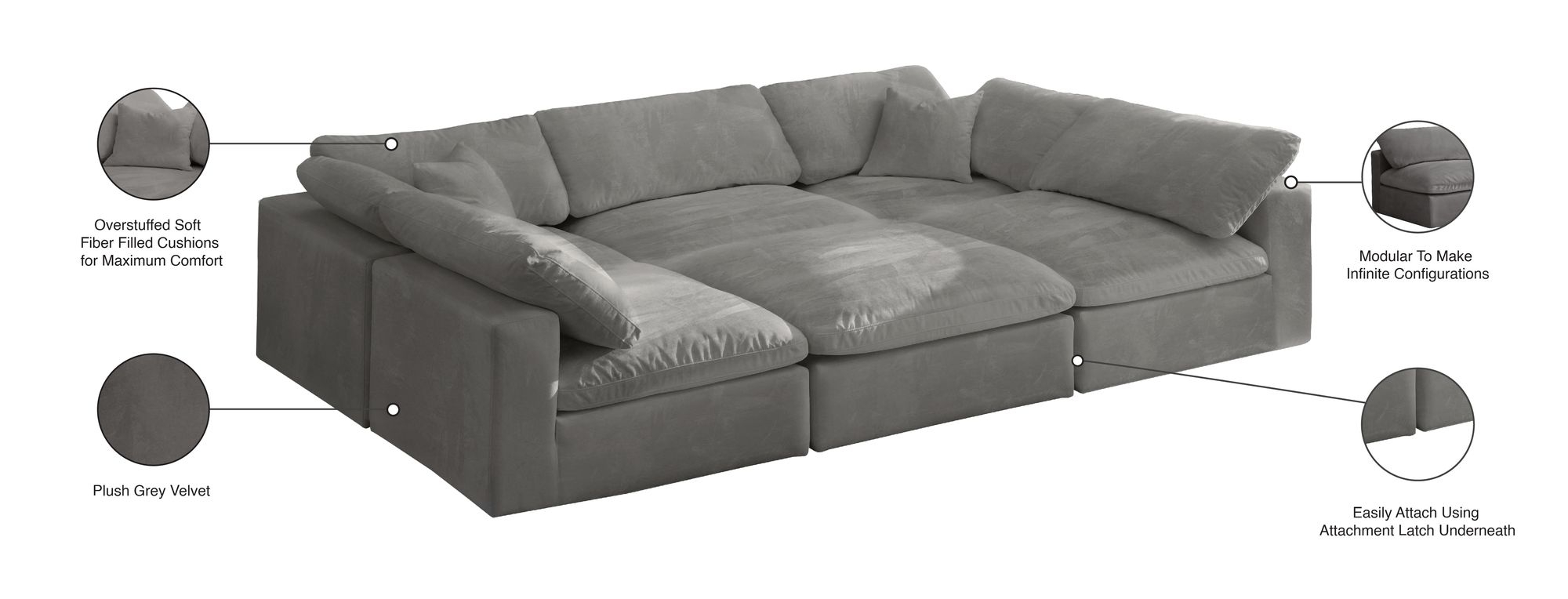 Cozy 119" 6-Piece Velvet Comfort Modular Sectional