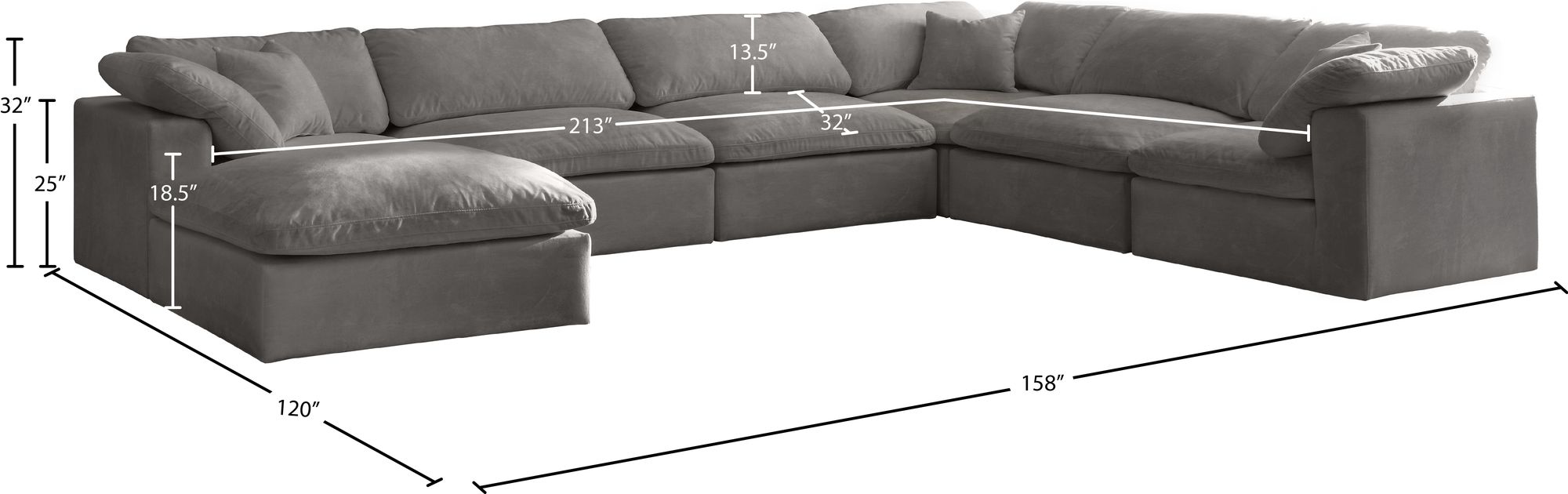 Cozy 158" 7-Piece Velvet Comfort Modular Sectional