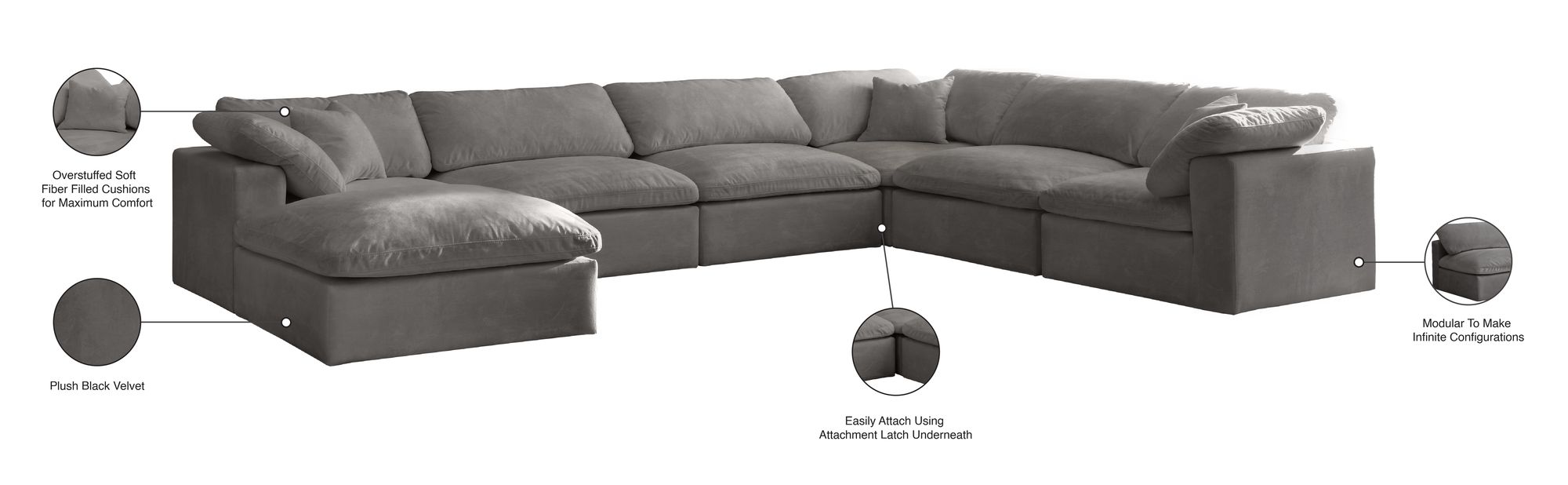 Cozy 158" 7-Piece Velvet Comfort Modular Sectional