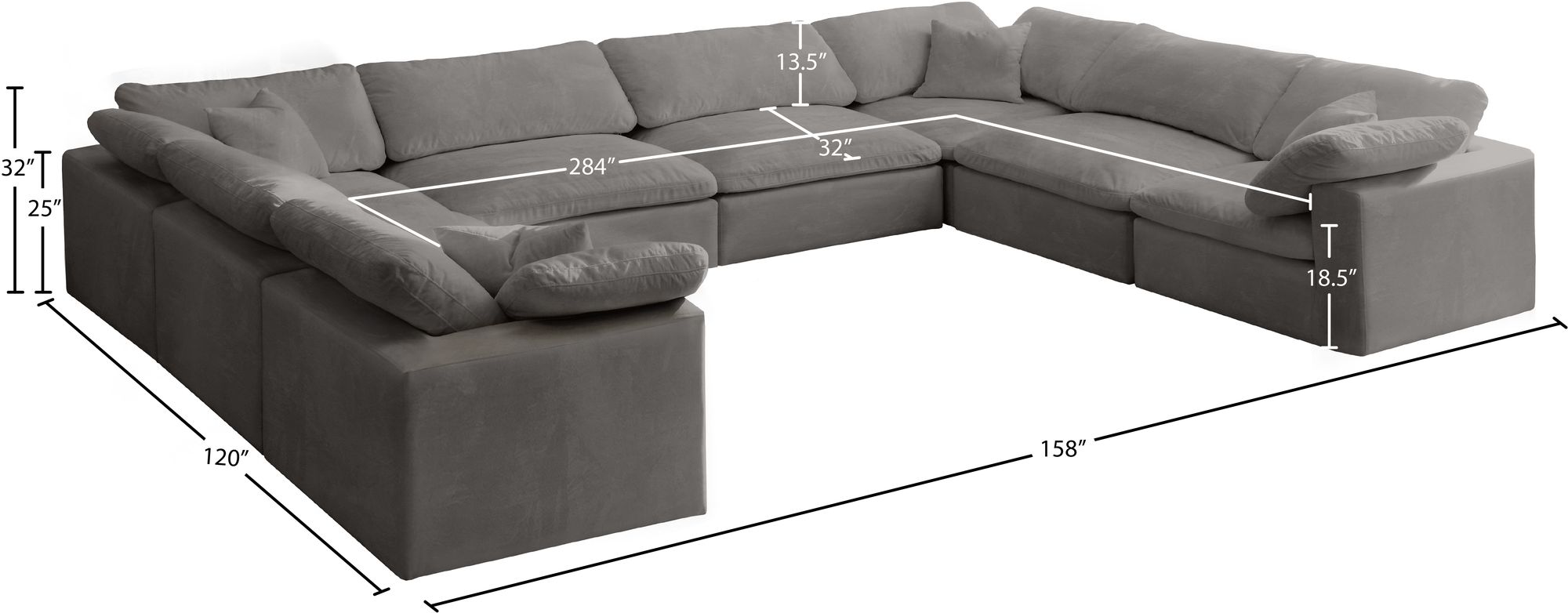 Cozy 158" 8-Piece Velvet Comfort Modular Sectional