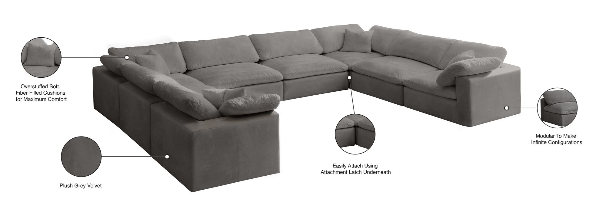Cozy 158" 8-Piece Velvet Comfort Modular Sectional