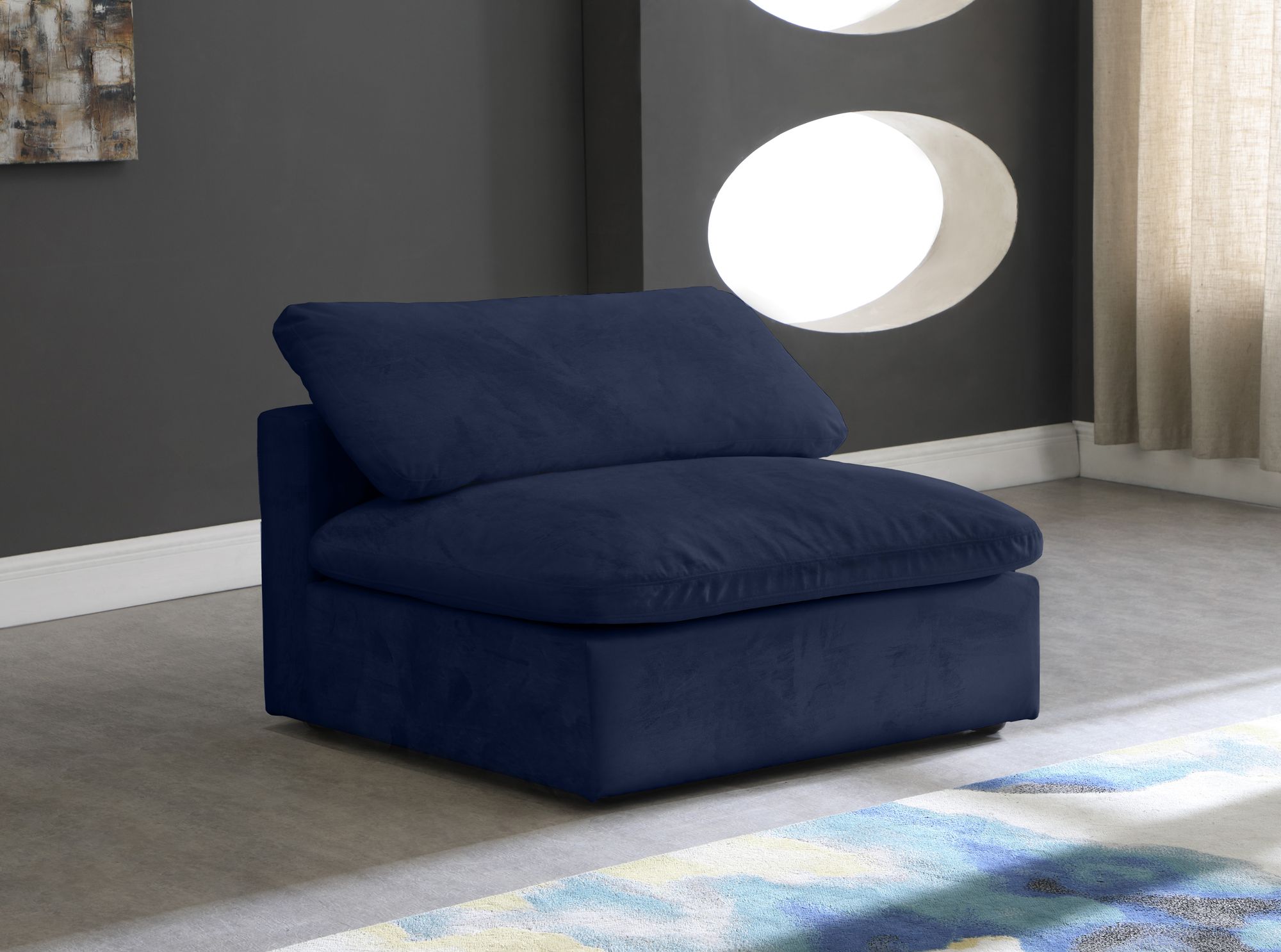 Cozy Velvet Modular Fiber Filled Comfort Overstuffed Armless Chair