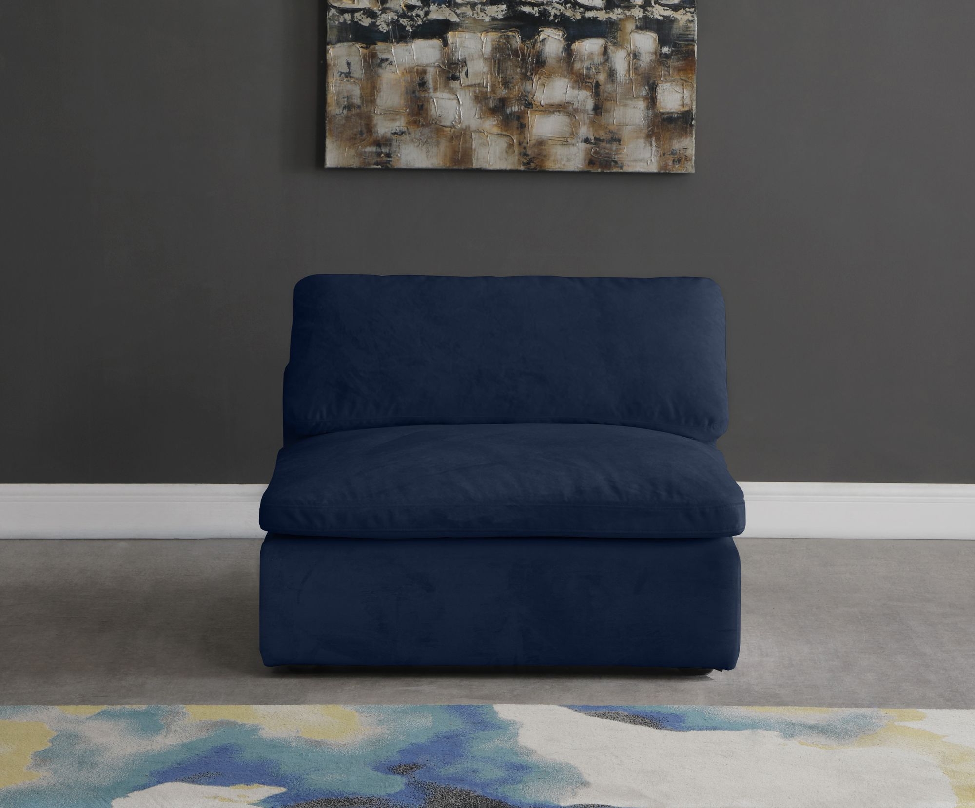 Cozy Velvet Modular Fiber Filled Comfort Overstuffed Armless Chair