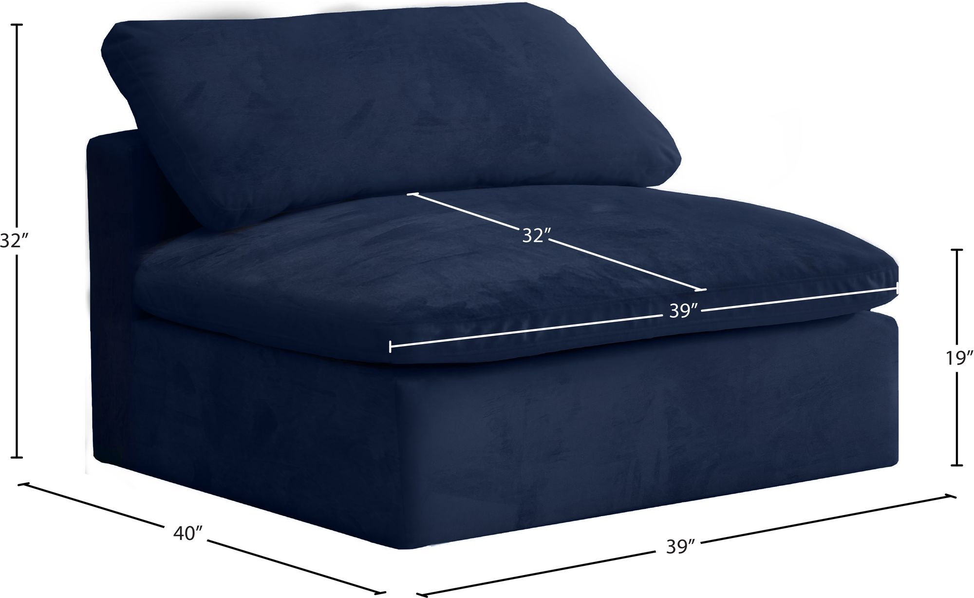 Cozy Velvet Modular Fiber Filled Comfort Overstuffed Armless Chair