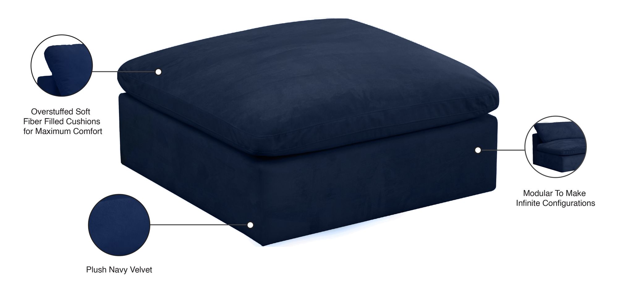 Cozy Velvet Modular Fiber Filled Comfort Overstuffed Ottoman