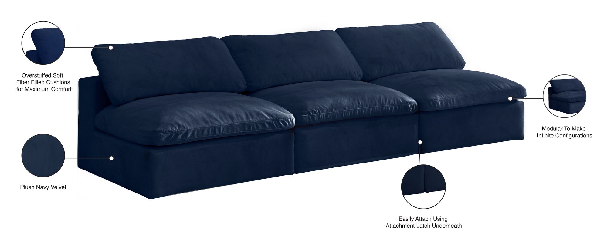 Cozy 117" Armless Velvet Comfort Modular Sofa