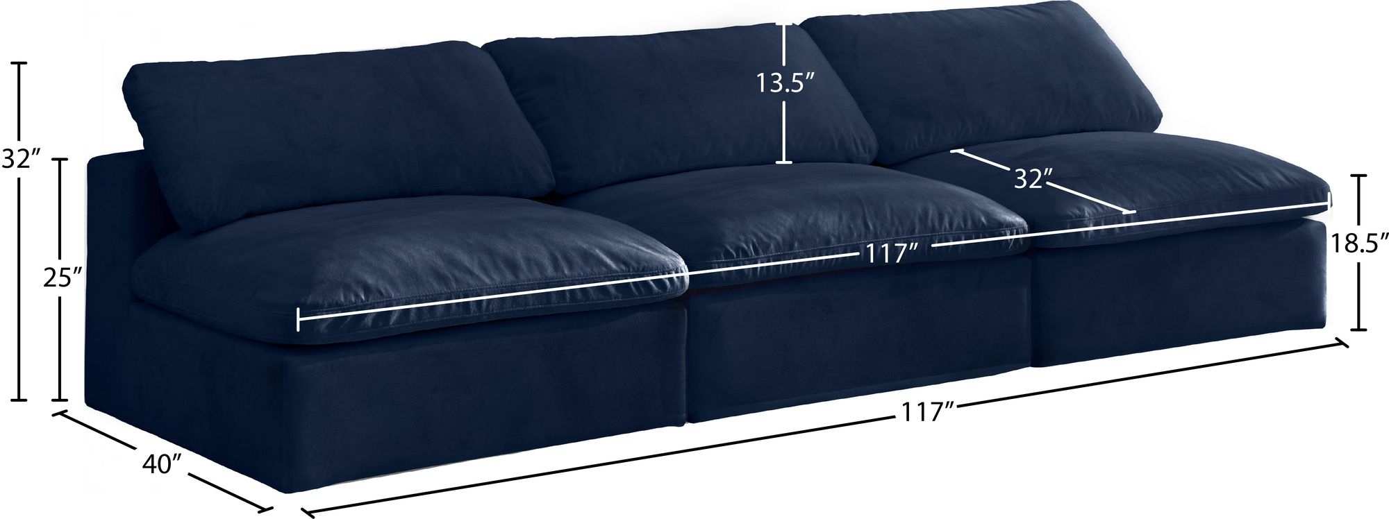 Cozy 117" Armless Velvet Comfort Modular Sofa