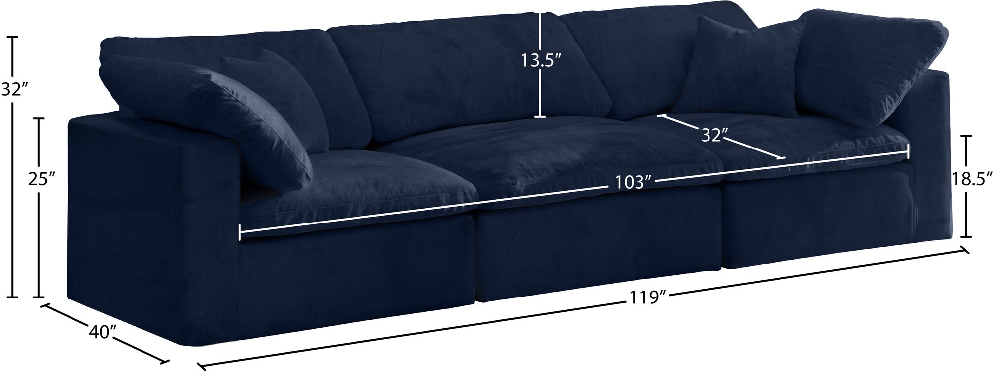 Cozy 119" Velvet Comfort Modular Sofa